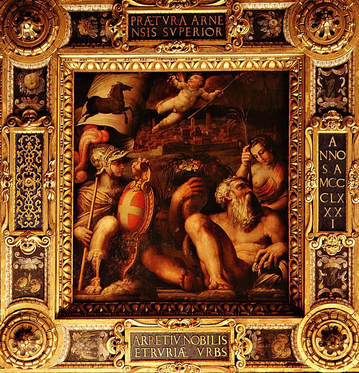 Allegorie delle città, dei domini e dei quartieri di Firenze - città di Arezzo, con Vasari, Zucchi, Straet, Palazzo Vecchio, Firenze